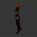 Fantasy Red Haired Female Mage In Black Orange Outfit Holding Staff With Green Blue Gems