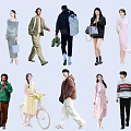 Diverse Group of People in Various Clothing Styles Carrying Bags and Bicycle
