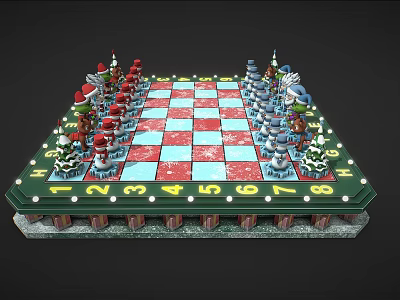 Colorful Christmas Themed Chess Set With Decorative Pieces And Holiday Design 3d model