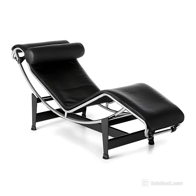 Black Leather Lounge Chair With Modern Metal Frame And Recline Design 3d model 