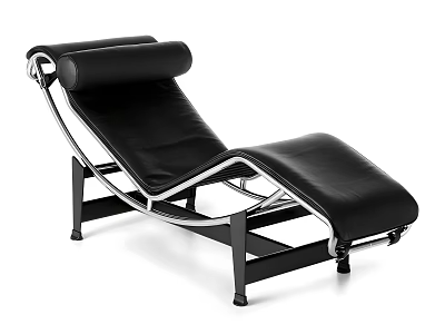Black Leather Lounge Chair With Modern Metal Frame And Recline Design 3d model