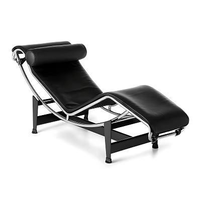Black Leather Lounge Chair With Modern Metal Frame And Recline Design 3d model
