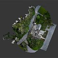 Detached Villa In Wooded Surroundings With Gray Roof Blue Exterior And Front Garden Parking