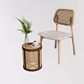 Modern Leisure Chair Featuring Rattan Backrest Light Colored Cushion Wooden Legs And Rattan Side Table