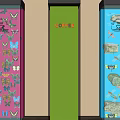 Colorful Window Display With Pink Butterfly Green FFIE And Blue Dragonfly Flower Patterns