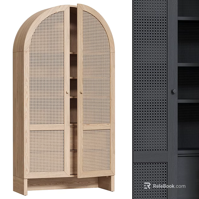 Light And Dark Sideboard Cabinets With Rattan Mesh Panels And Storage Shelves 3d model 