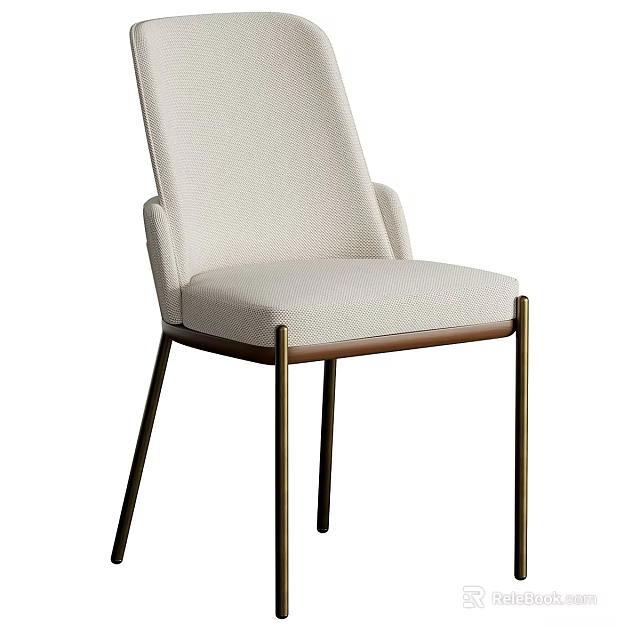 Modern Upholstered Dining Chair With Beige Fabric And Brass Metal Legs 3d model 