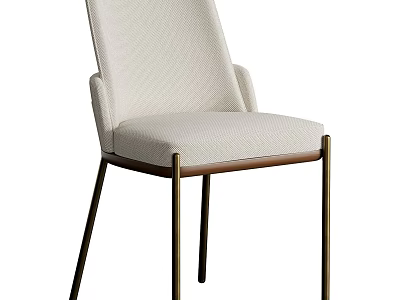 Modern Upholstered Dining Chair With Beige Fabric And Brass Metal Legs 3d model