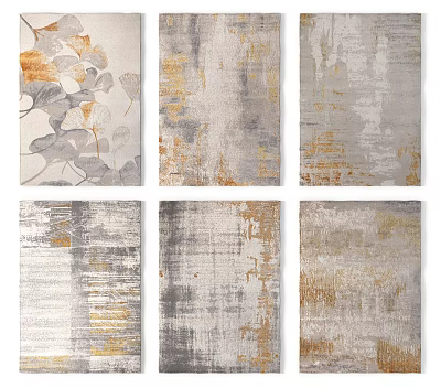 Modern Square Rug Featuring Abstract Gray Gold Patterns And Textured Design 3d model