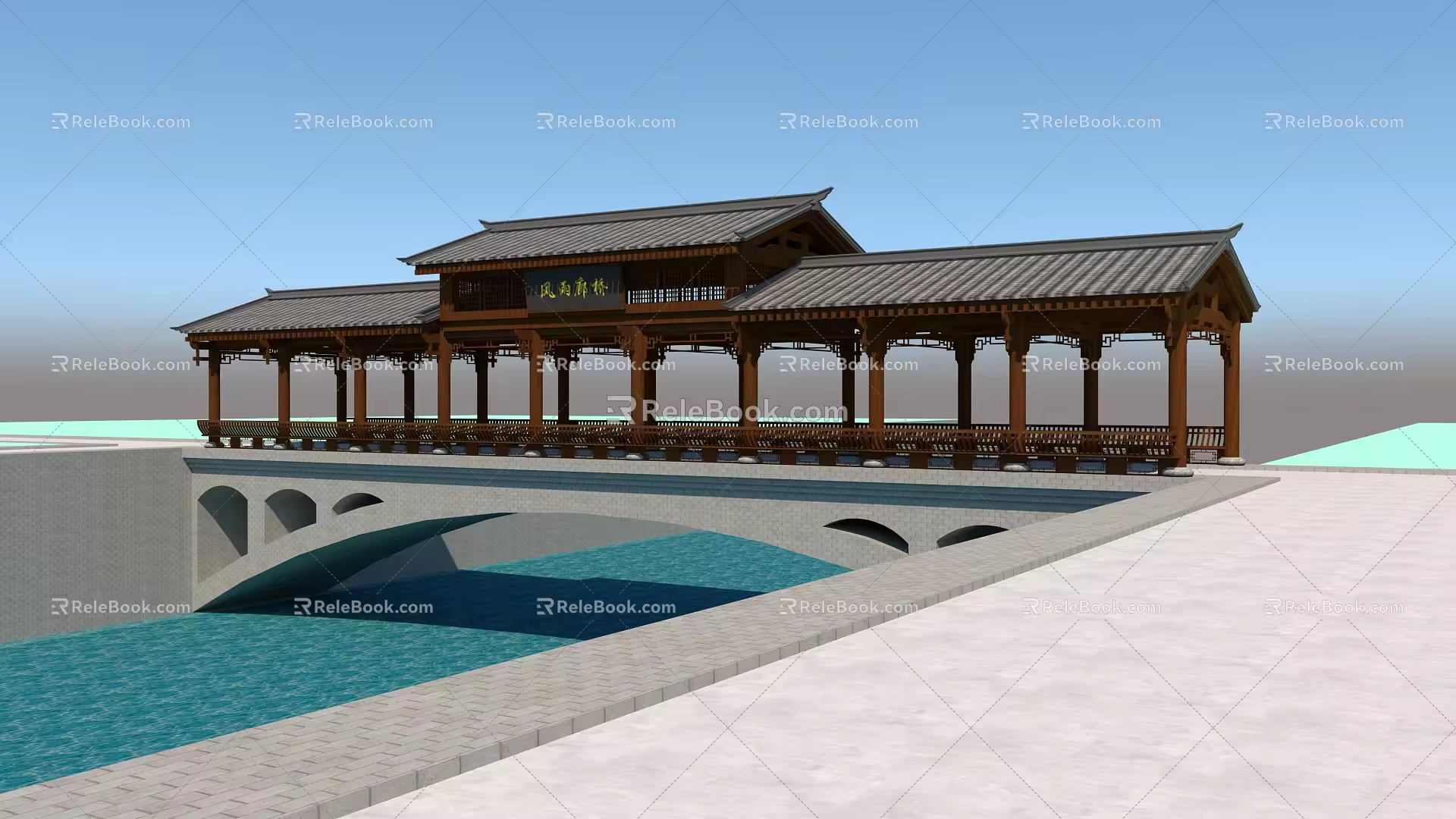 Chinese style wind and rain corridor bridge 3d model