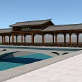 Chinese style wind and rain corridor bridge 3d model