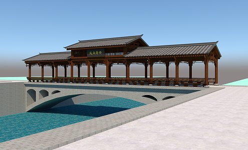 Chinese style wind and rain corridor bridge 3d model