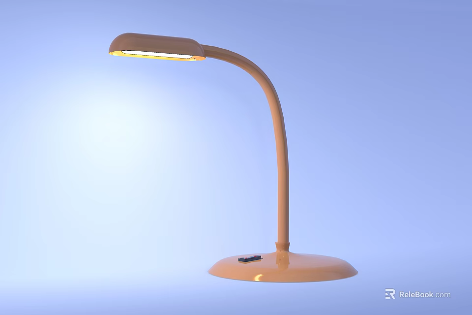 Beige Desk Lamp With Curved Arm Round Base And Illuminated Light Head 3d model 