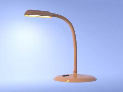 Beige Desk Lamp With Curved Arm Round Base And Illuminated Light Head 3d model