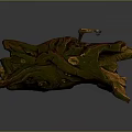 Wood Stone Sculpture Featuring Irregular Texture Green Moss And Small Branch Leaf