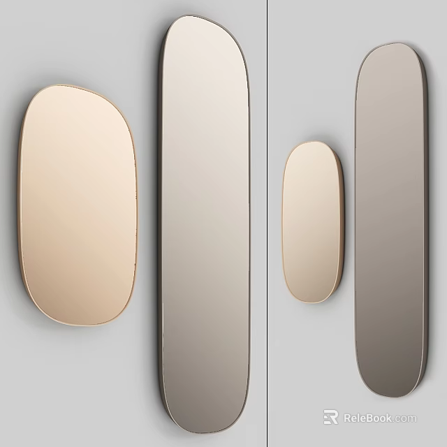 Modern Wall Mirrors In Oval And Rectangular Shapes With Gold Silver Finishes 3d model