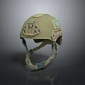 Khaki Military Helmet With Adjustable Chin Strap And Side Functional Attachments Design