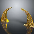Two Golden Sparkling Curved Door Arches With Symmetrical Reflective Base Design