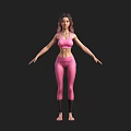 Fit Woman in Pink Sports Bra and Leggings Posing Against Black Background