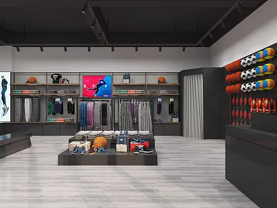 Modern Clothing Store Interior With Fashion Apparel Display Racks And Merchandise Shelves 3d model