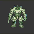Game Movie Character Armored Mechanical Gorilla With Futuristic Tech Blue Glowing Parts And Weapon