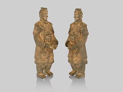 Pair of Standing Ceramic Terracotta Warrior Statues with Traditional Chinese Ancient Design 3d model