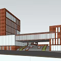 Modern Fire Station Building With Red Brick And Glass Facade Design 3d model