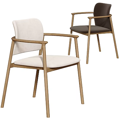 Modern Leisure Chairs With Wooden Arms And Neutral Beige Gray Upholstery 3d model