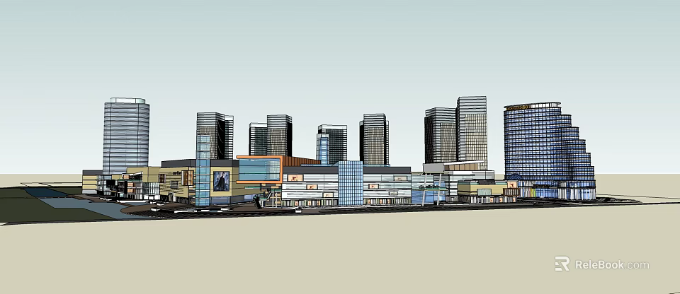 Modern Commercial Street Featuring High Rise Buildings Retail Stores And Contemporary Glass Architecture 3d model 