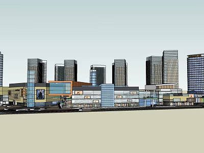 Modern Commercial Street Featuring High Rise Buildings Retail Stores And Contemporary Glass Architecture 3d model