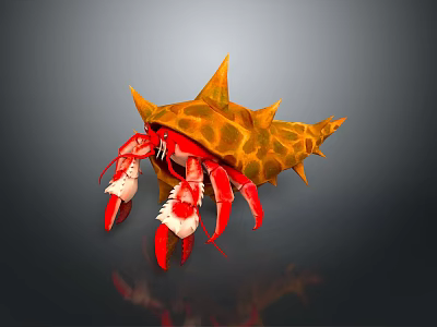 Red Aquatic Crab With Spiky Yellow And Brown Shell In Close Up View 3d model
