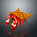 Red Aquatic Crab With Spiky Yellow And Brown Shell In Close Up View