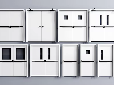 Different Types of White Doors Including Single Double Panel and Window Designs 3d model