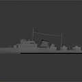 Detailed Military Warship Model With Gray White Hull Red Bow And Masts