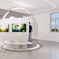 Modern Experience Area With Spherical Display Stand And VR Content Screens 3d model