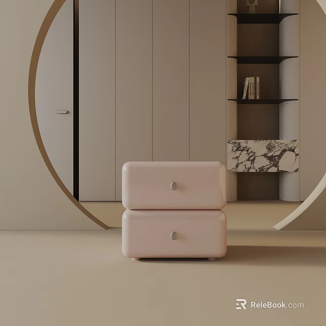 Modern Pink Nightstand With Two Drawers And Round Knobs In Minimalist Interior 3d model 
