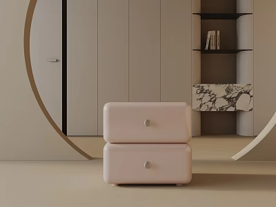 Modern Pink Nightstand With Two Drawers And Round Knobs In Minimalist Interior 3d model