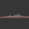 Detailed 3D Model of Battleship with Gray Superstructure Red Hull Turrets and Smokestack on Deck