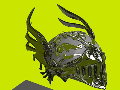 Intricate Metallic Helmet With Decorative Wing Like Structures And Ornate Patterns 3d model