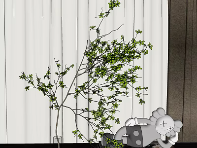 Decorative Ornament Set with Green Leaf Tree and Gray Cartoon Figure for Indoor Home Decor 3d model