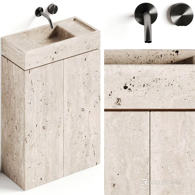 Modern Light Beige Marble Washbasin With Cabinet And Natural Texture In Bathroom 3d model 
