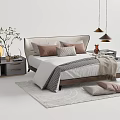 Modern Double Bed Interior With Bedside Tables Lamps Decorative Pillows Knit Blanket And Area Rug