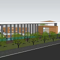 Modern Commercial Complex Exterior Featuring Glass Curtain Wall And Water Reflection Design