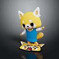 Cute Yellow Fox Like Game Character With White Ears Blue Outfit And Decorative Base