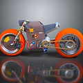 Unique Stylish Motorcycle With Orange Wheels Gray Body And Chain Details