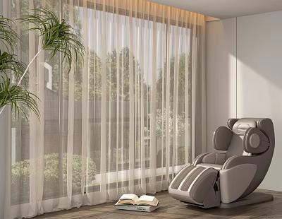 Modern Massage Chair With Natural View Through Window Green Plants And Books In Bright Interior 3d model