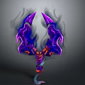 Fantasy Weapon Design With Purple Orange Flame Effects And Intricate Structure