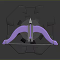 3D Model Purple Bow Weapon With Silver Components On Black Base Stand 3d model