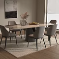 Modern Dining Table With Six Gray Chairs Fruit Platter Window Blinds And Wall Artwork 3d model