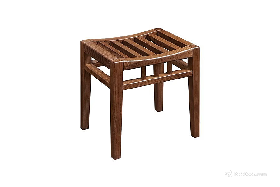 Modern Sturdy Brown Wooden Stool With Slatted Seat And Simple Design 3d model